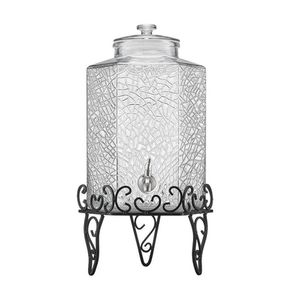 Beverage Dispenser, 10L Drink Dispensers for Parties, Glass Juice Dispenser with Metal Stand, Stainless Steel Spigot, Iced Tea Lemonade Juice Water Dispensers for Parties