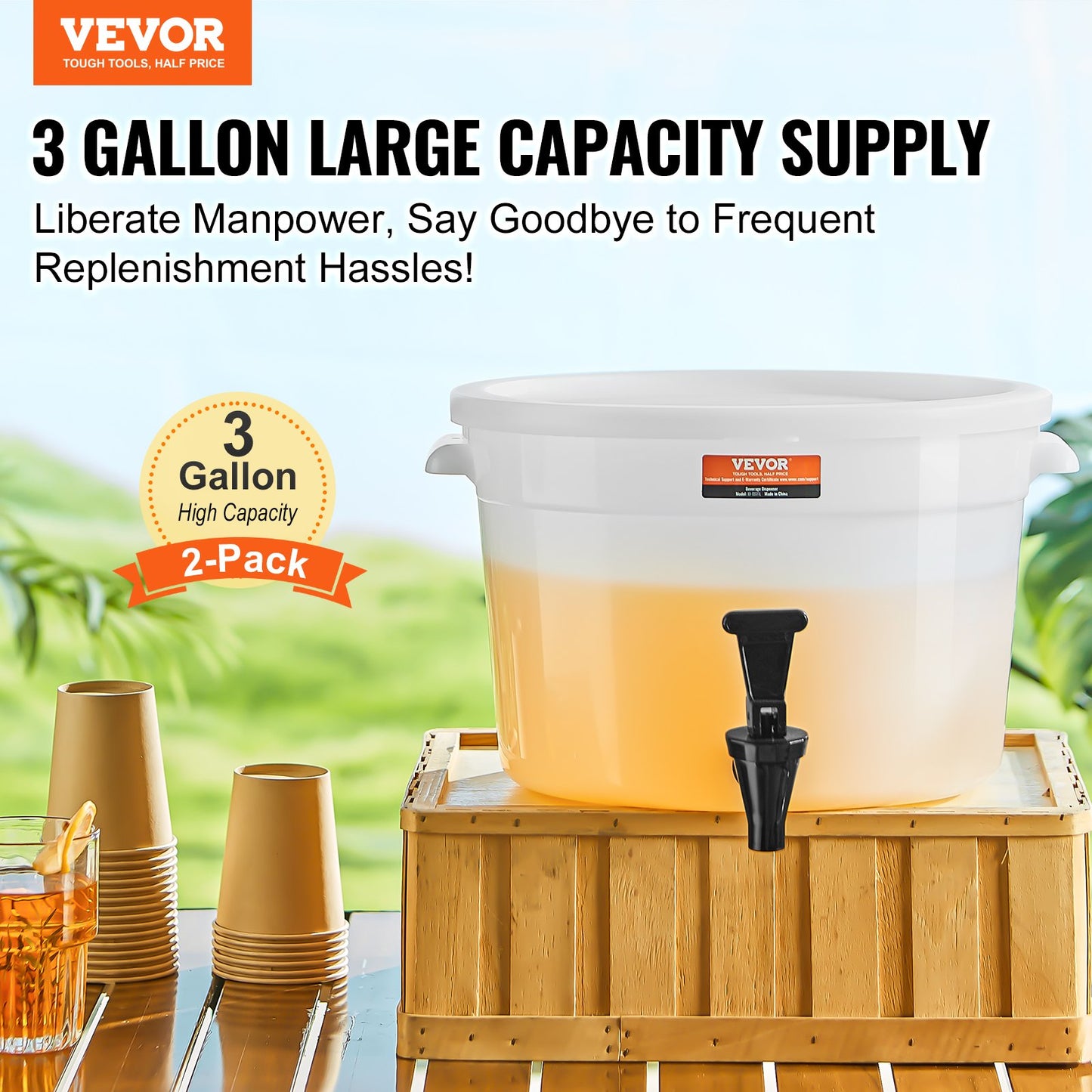 Beverage Dispenser, 3 Gallon Drink Dispensers for Parties, Plastic Juice Dispenser with Spigot and Lid, Iced Tea Lemonade Juice Water Dispenser, for Restaurants, Hotels, Parties, 2 Pack