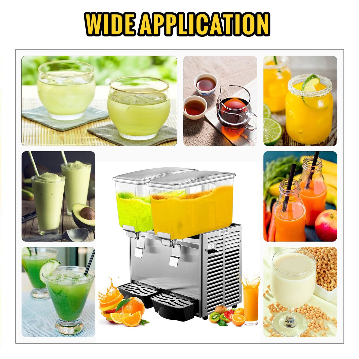 Commercial Cold Beverage Dispenser Stainless Steel Fruit Juice Beverage Dispensers 2 Tanks 6.4 Gallon Ice Tea Drink Dispenser Equipped with Thermostat Controller