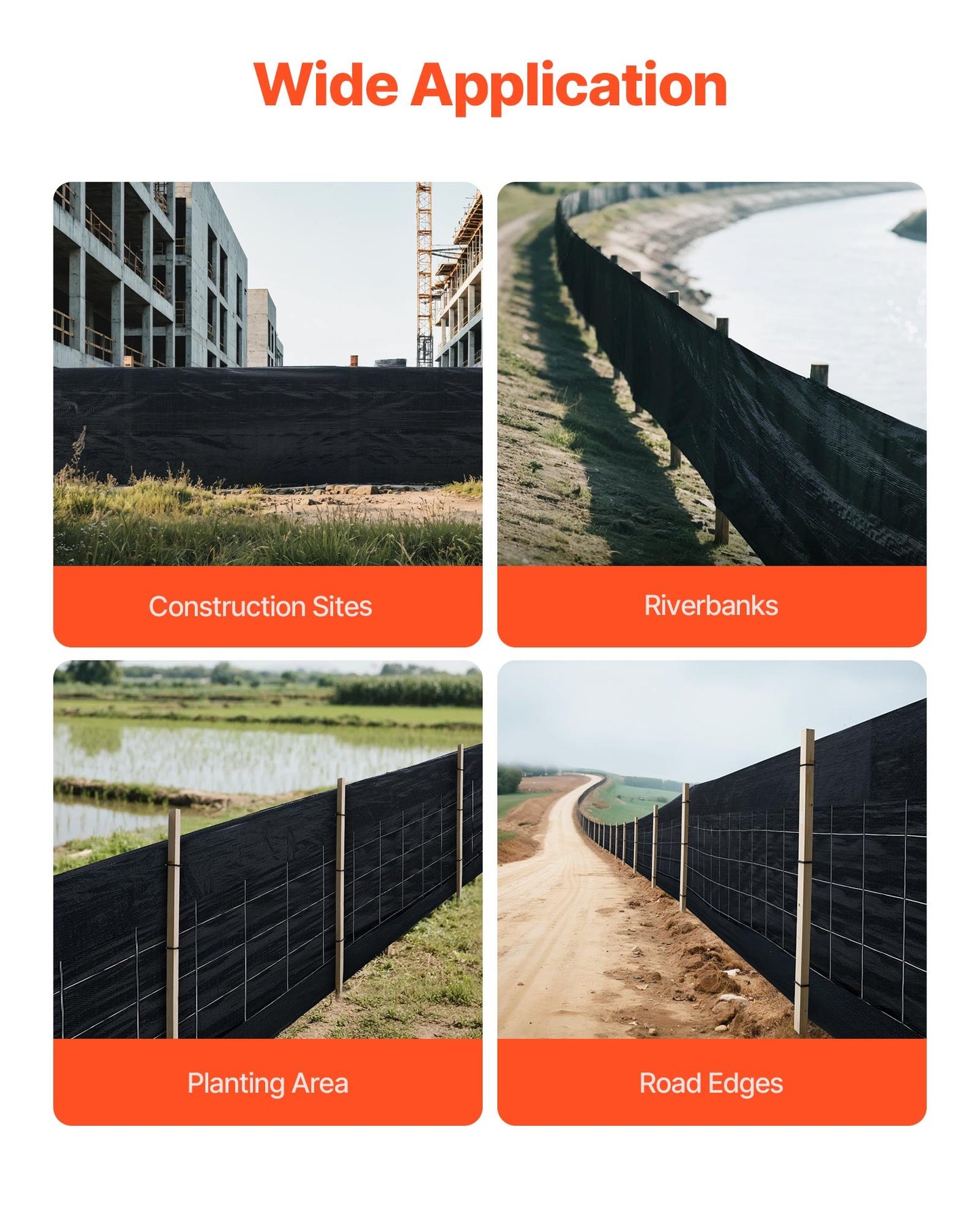 Silt Fence Fabric Rolls, 0.6×30.5 m Backed Wire Silt Fence, Erosion Control Fencing for Sediment Retention, Industrial Grade Temporary Tough Polypropylene Fabric for Construction Job Sites