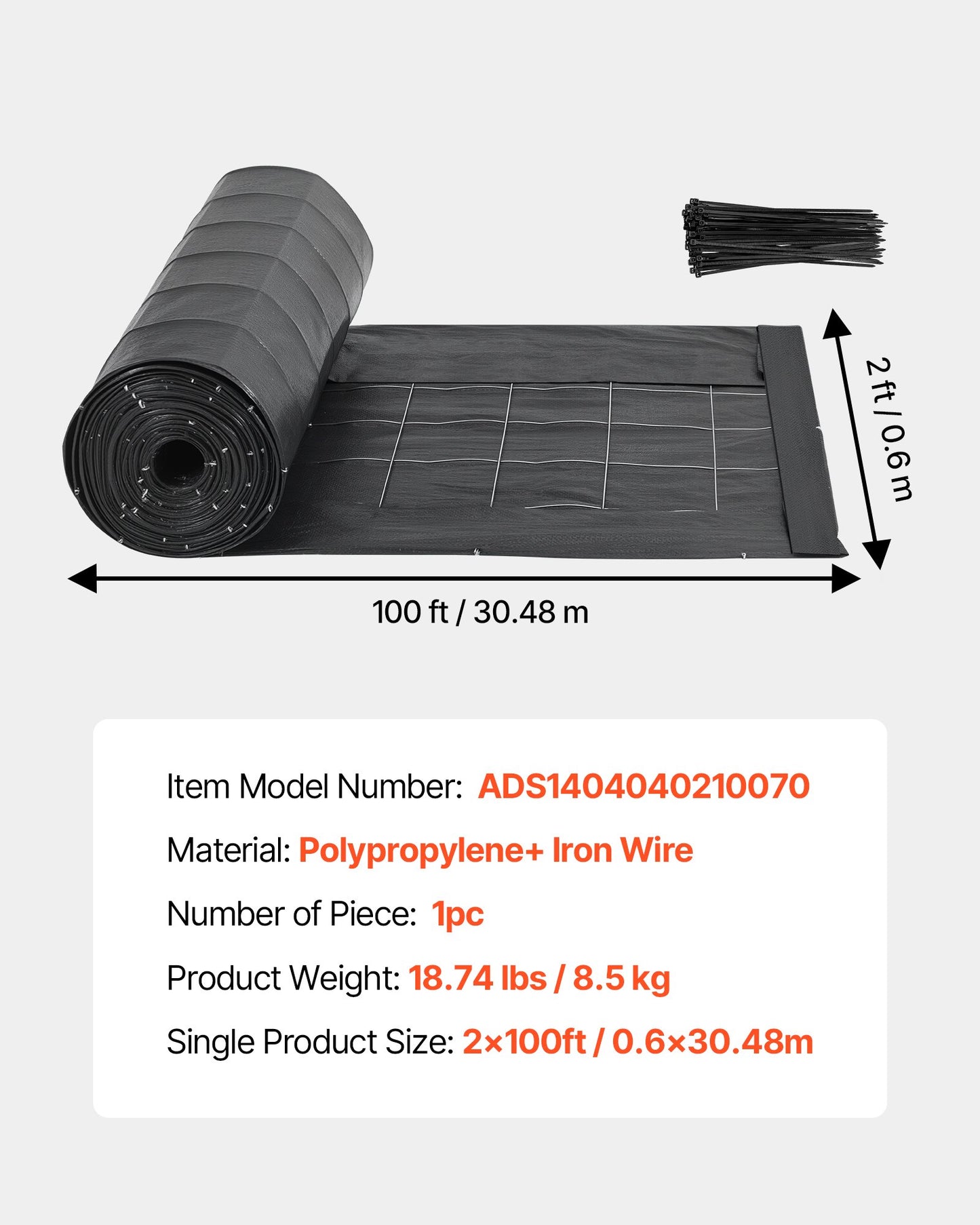 Silt Fence Fabric Rolls, 0.6×30.5 m Backed Wire Silt Fence, Erosion Control Fencing for Sediment Retention, Industrial Grade Temporary Tough Polypropylene Fabric for Construction Job Sites