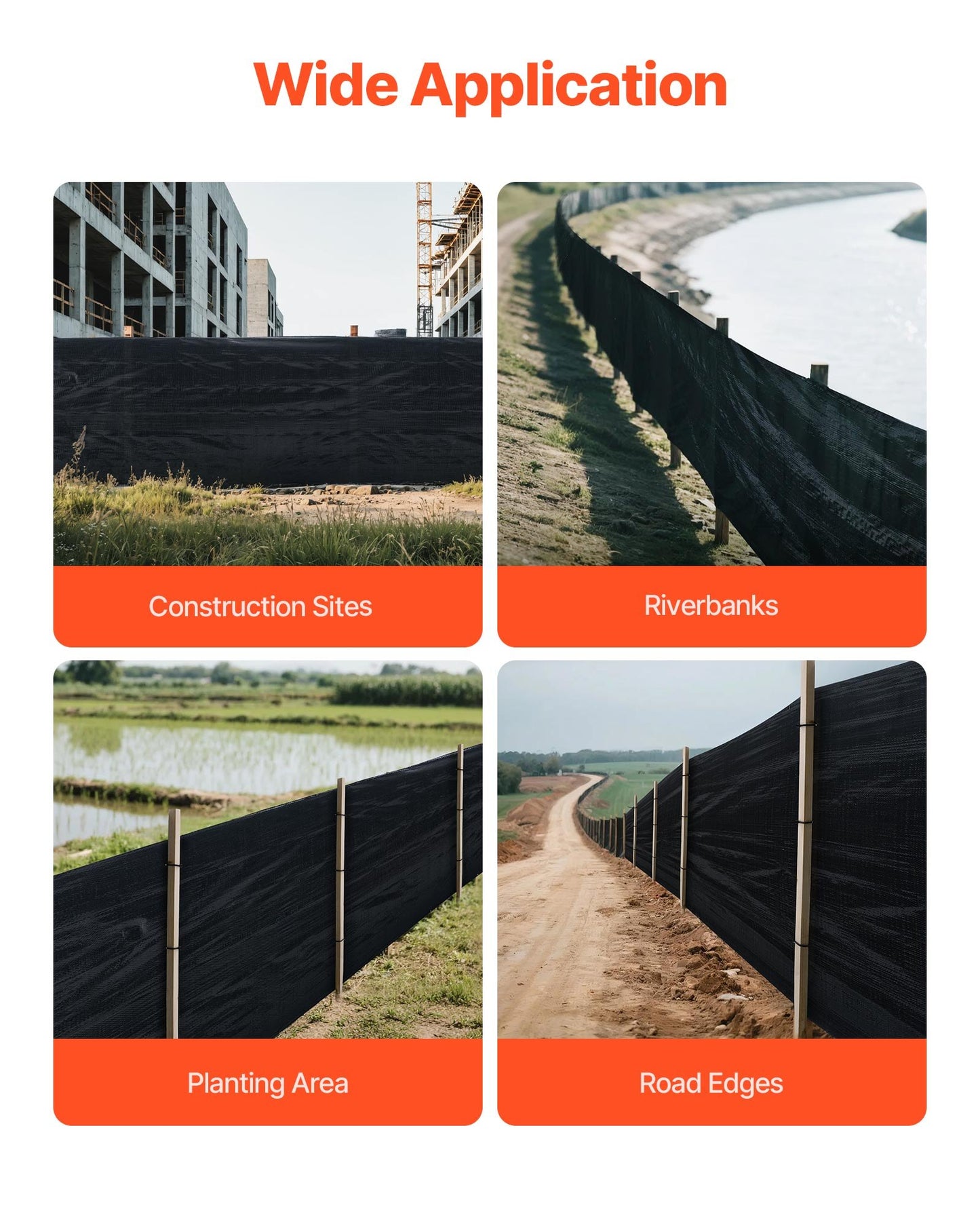 Silt Fence Fabric Roll, 0.91 x 152.4 m Erosion Control Fencing, Industrial Grade Tough Polypropylene Fabrics for Sediment Retention, Temporary Fabric for Construction Job Sites