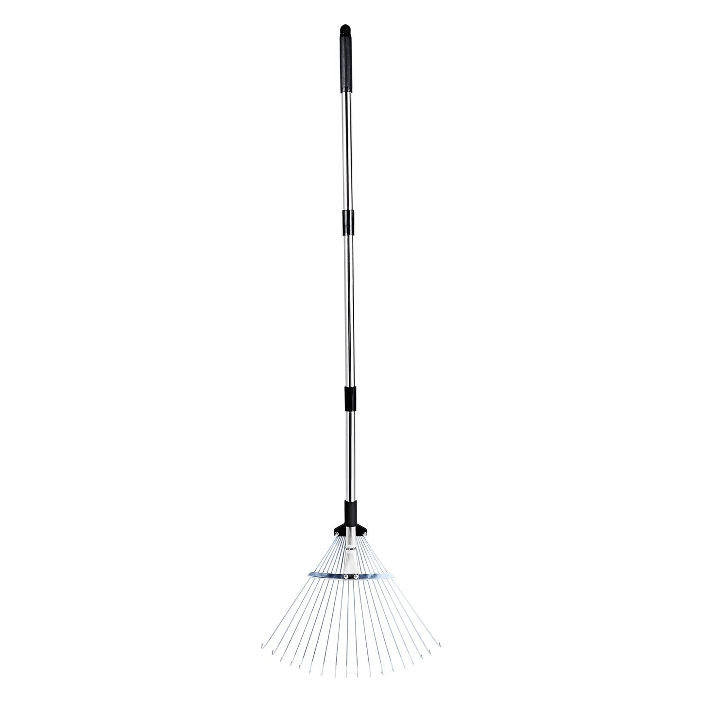 Leaf Rake, 18 Metal Tines, Adjustable Garden Rake for Lawns with 19.5-43.5 cm Wide Head & 82-141 cm Long Handle, Heavy Duty Stainless Steel Small Leaves Tool for Gardening Camping Yard Grass