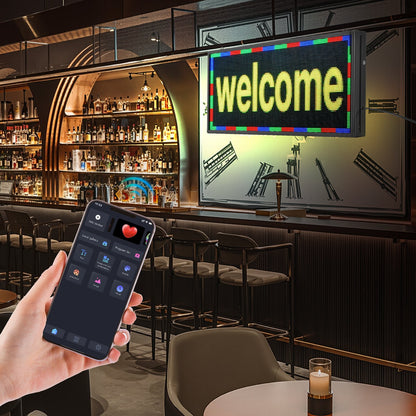 Programmable LED Sign, P5 Full Color Flexible Digital Scrolling Panel, DIY Custom Text Pattern GIF Display, Bluetooth APP Control Message Board for Store Business Advertising, Indoor 27x14 in
