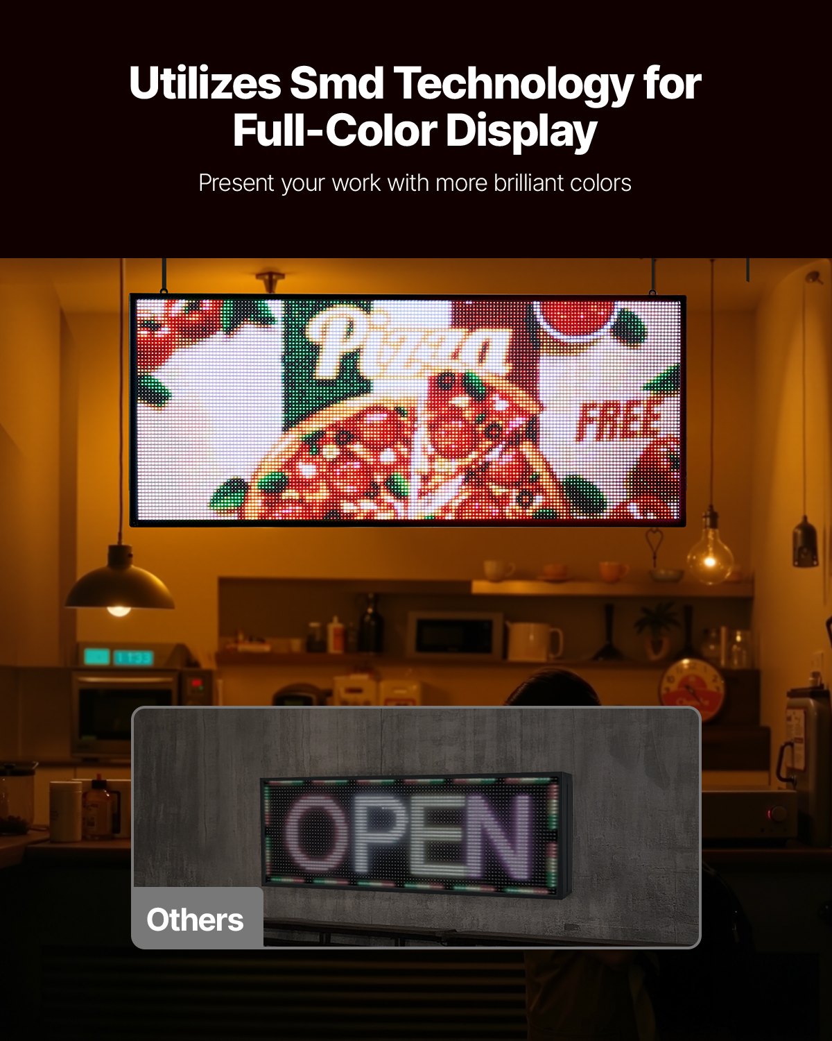 Programmable LED Sign, P6 Full Color Flexible Digital Scrolling Panel, DIY Custom Text Pattern GIF Display Board, Bluetooth APP Control Message Shop Sign for Store Business Advertising, 40x18 in