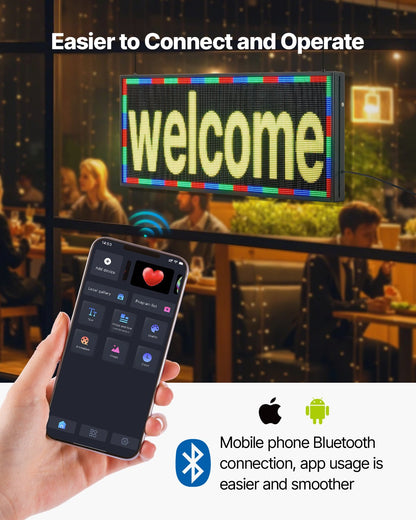 Programmable LED Sign, P6 Full Color Flexible Digital Scrolling Panel, DIY Custom Text Pattern GIF Display Board, Bluetooth APP Control Message Shop Sign for Store Business Advertising, 40x18 in