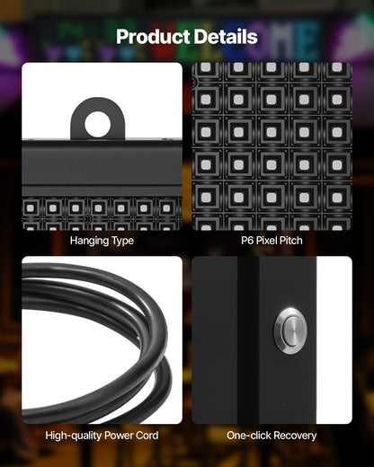 Programmable LED Sign, P6 Full Color Flexible Digital Scrolling Panel, DIY Custom Text Pattern GIF Display Board, Bluetooth APP Control Message Shop Sign for Store Business Advertising, 40x18 in