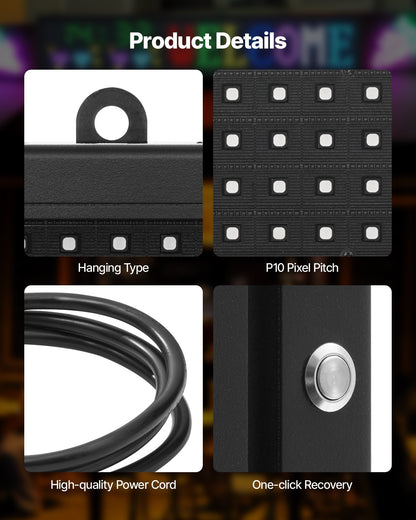 Programmable LED Sign, P10 Full Color Flexible Digital Scrolling Panel, DIY Custom Text Pattern GIF Display Board, Bluetooth APP Control Message Shop Sign for Store Business Advertising, 40x8 in