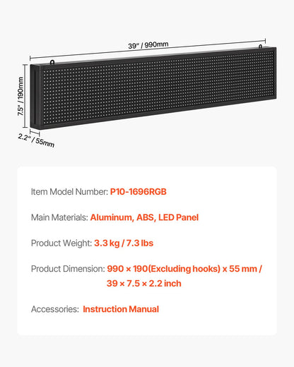 Programmable LED Sign, P10 Full Color Flexible Digital Scrolling Panel, DIY Custom Text Pattern GIF Display Board, Bluetooth APP Control Message Shop Sign for Store Business Advertising, 40x8 in