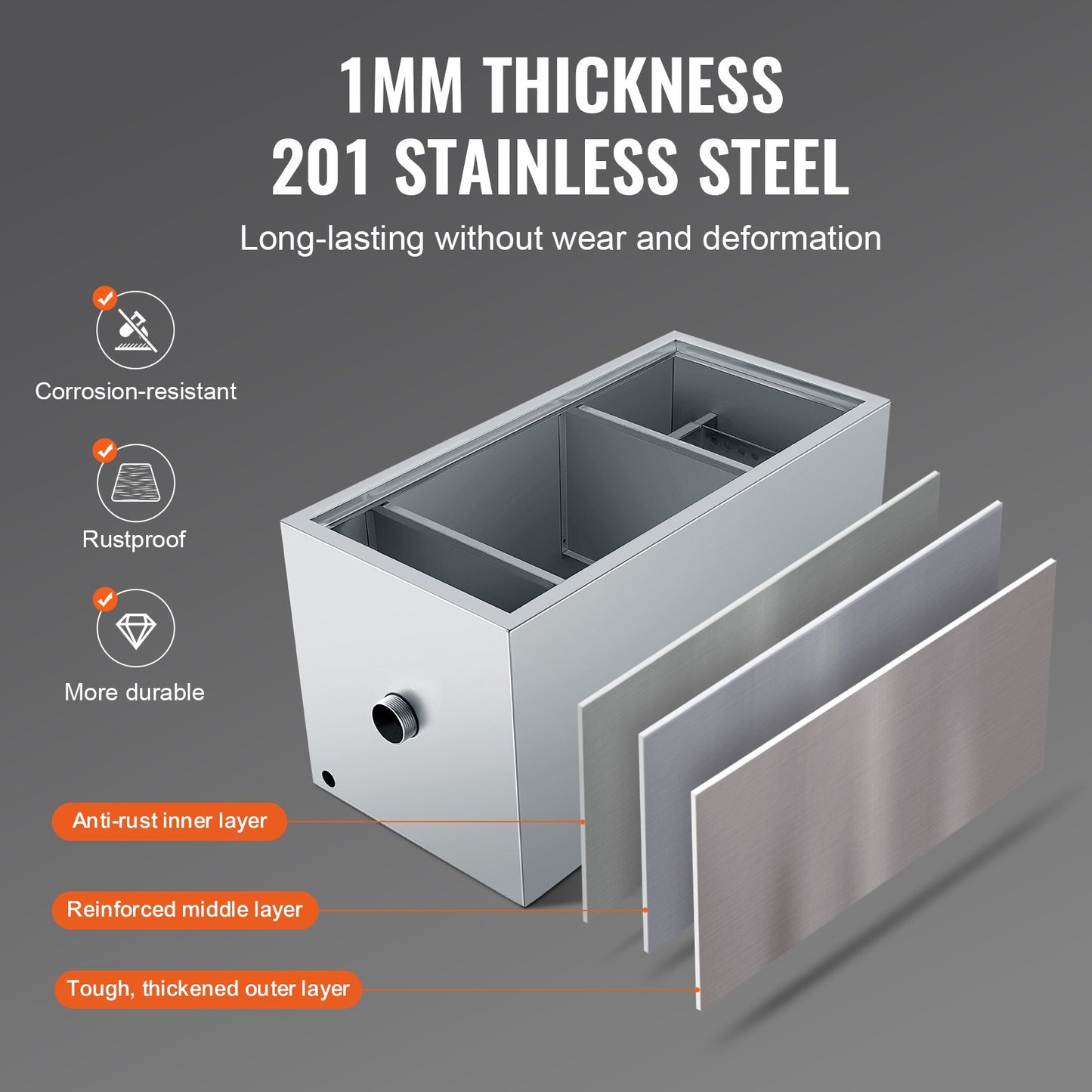 Commercial Grease Trap, 11.3 kg Grease Interceptor, Top Inlet Interceptor, Under Sink Stainless Steel Grease Trap, 6.4 GPM Waste Water Oil-water Separator, for Restaurant Canteen Home Kitchen