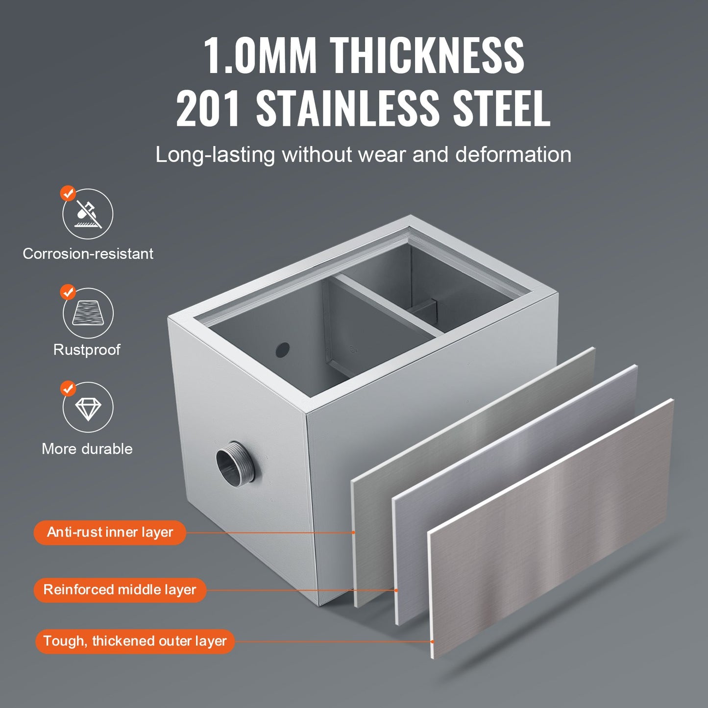 Gewerblicher Fettabscheider, 3,6 kg Fettabscheider, Fettabscheider mit oberem Zulauf, Untertisch-Fettabscheider aus Edelstahl, 2,8 GPM Abwasser-Öl-Wasser-Abscheider, für Restaurantkantine und private Küche