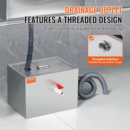 Gewerblicher Fettabscheider, 3,6 kg Fettabscheider, Fettabscheider mit oberem Zulauf, Untertisch-Fettabscheider aus Edelstahl, 2,8 GPM Abwasser-Öl-Wasser-Abscheider, für Restaurantkantine und private Küche