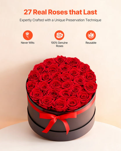 Forever Flowers, 27 Preserved Roses in a Box, Eternal Flowers Immortal Bouquet Birthday Present for Delivery Prime Women Her Wife Mothers, Anniversary, Valentine's Day,Christmas, Red