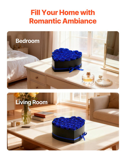 Forever Flowers, 27 Preserved Roses in a Heart Shape Box, Eternal Flowers Immortal Bouquet Birthday Present for Women Her Wife Mothers, Anniversary, Valentine's Day,Christmas, Royal Blue