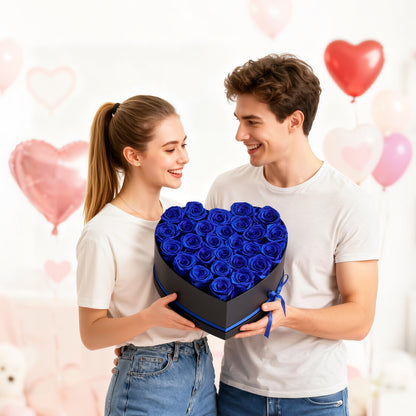 Forever Flowers, 27 Preserved Roses in a Heart Shape Box, Eternal Flowers Immortal Bouquet Birthday Present for Women Her Wife Mothers, Anniversary, Valentine's Day,Christmas, Royal Blue