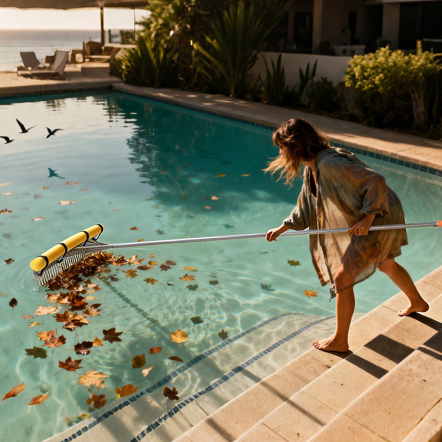 Landschaftsrechen, 914 mm breiter Kopf, 3380 mm Stiel, großer, robuster Aluminium-Laubrechen, Asphaltplanierer zum Auflockern von Erde, für Garten, Hof, Teich, Kies und Strand, Rasenpflege, 15,8 m Seil