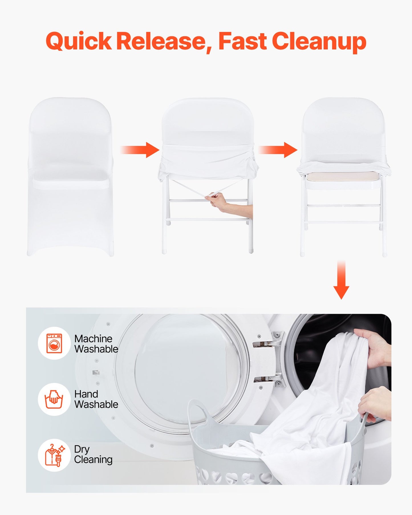 150 Pcs White Chair Covers, Polyester Spandex Chair Cover, Stretch Slipcovers for Wedding Party Dining Banquet Flat-Front Chair Covers, Fits Chair Measures up to 17.72 x 18.11 x 30.31 inch