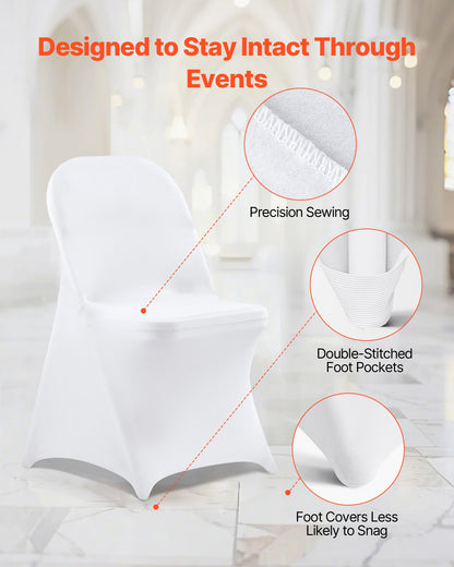 150 Pcs White Chair Covers, Polyester Spandex Chair Cover, Stretch Slipcovers for Wedding Party Dining Banquet Flat-Front Chair Covers, Fits Chair Measures up to 17.72 x 18.11 x 30.31 inch
