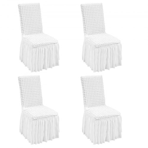 Stretch Spandex Folding Chair Covers, Universal Fitted Chair Cover with Skirt, Removable Washable Protective Slipcovers, for Wedding, Holiday, Banquet, Party, Celebration, Dining (4 PCS White)