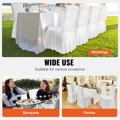 Stretch Spandex Folding Chair Covers, Universal Fitted Chair Cover with Skirt, Removable Washable Protective Slipcovers, for Wedding, Holiday, Banquet, Party, Celebration, Dining (4 PCS White)