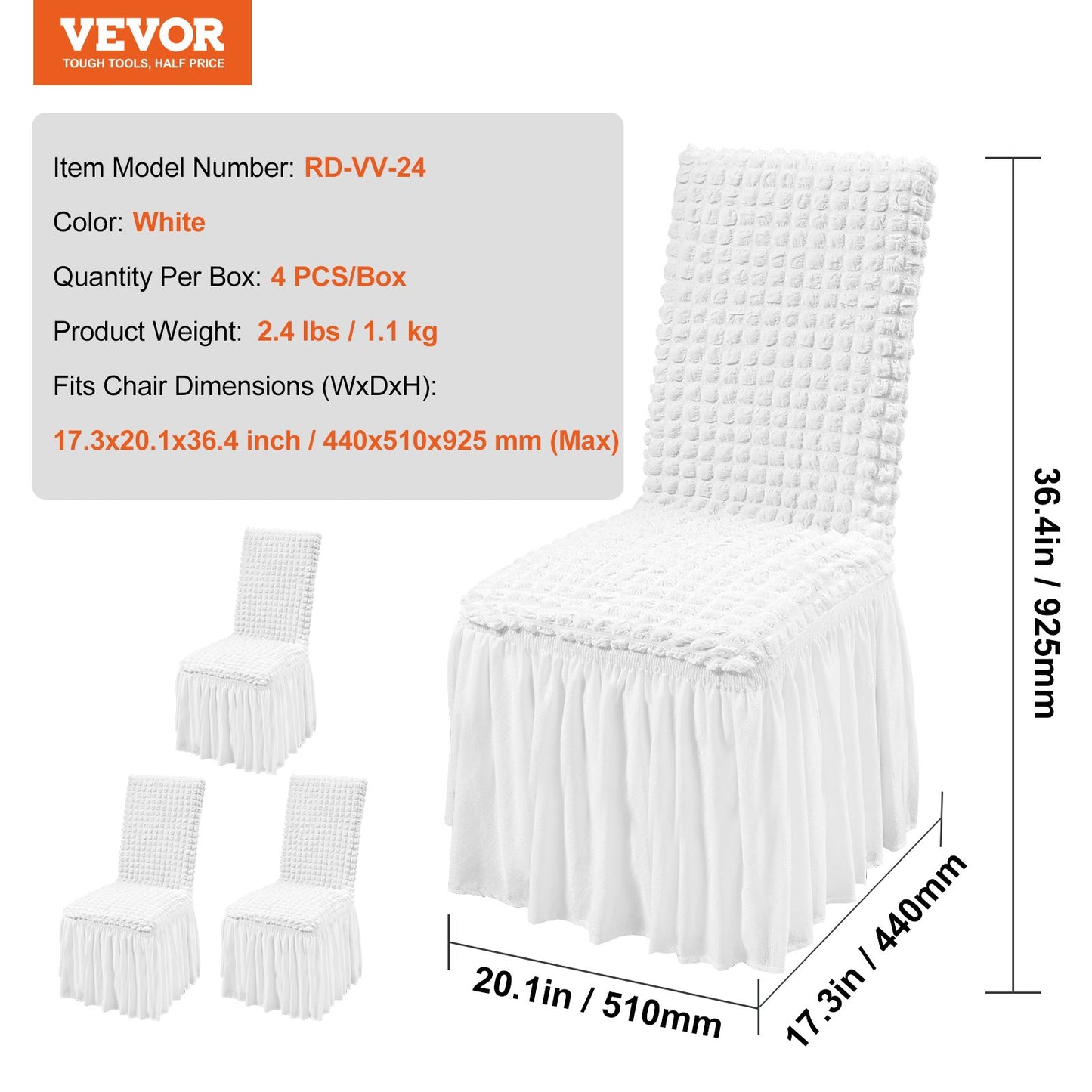 Stretch Spandex Folding Chair Covers, Universal Fitted Chair Cover with Skirt, Removable Washable Protective Slipcovers, for Wedding, Holiday, Banquet, Party, Celebration, Dining (4 PCS White)