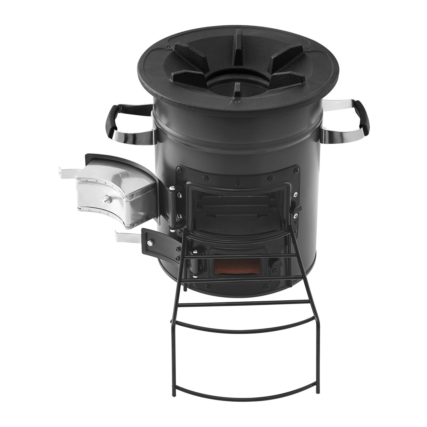 Camping-Raketenofen, tragbarer Holzraketenofen mit Tragetasche für Rucksackreisen, SPCC-Stahl, Doppeltür, zum Verbrennen von Zweigen, Ästen oder Holzkohle zum Kochen im Freien, im Garten oder beim Camping