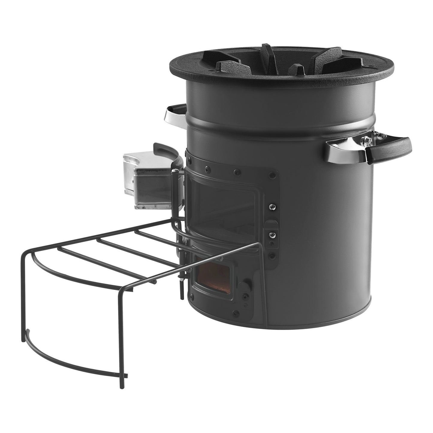 Camping-Raketenofen, tragbarer Holzraketenofen mit Tragetasche für Rucksackreisen, SPCC-Stahl, Doppeltür, zum Verbrennen von Zweigen, Ästen oder Holzkohle zum Kochen im Freien, im Garten oder beim Camping