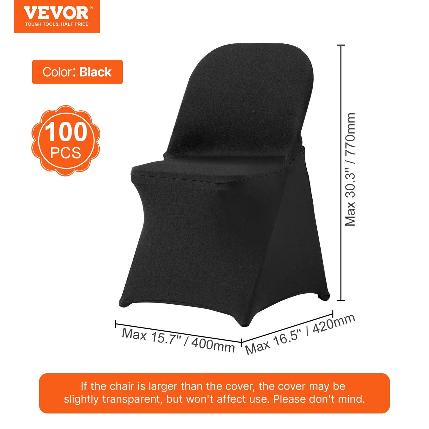 Stretch Spandex Folding Chair Covers, Universal Fitted Chair Cover, Removable Washable Protective Slipcovers, for Wedding, Holiday, Banquet, Party, Celebration, Dining (100PCS Black)