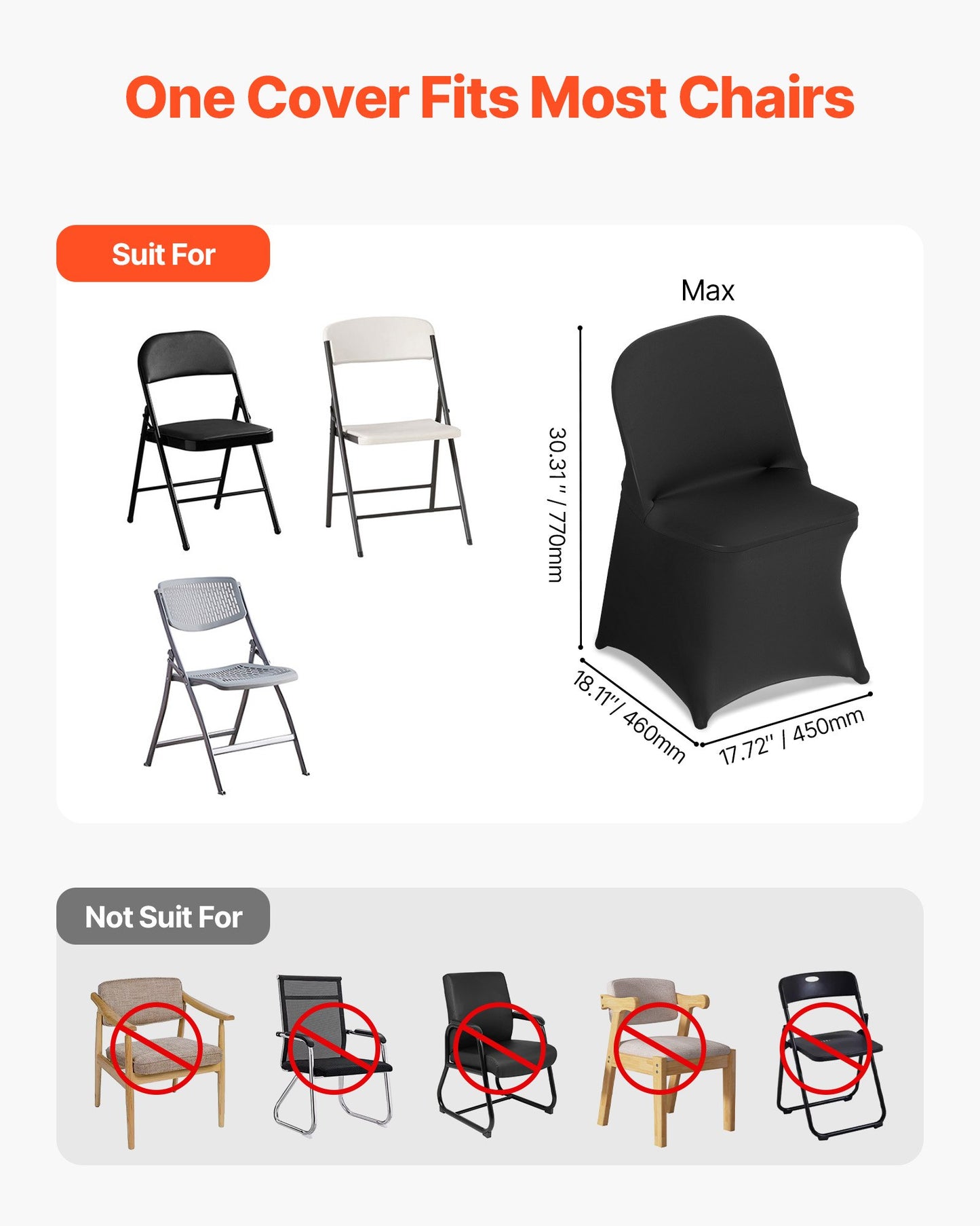 150 Pcs Black Chair Covers, Polyester Spandex Chair Cover, Stretch Slipcovers for Wedding Party Dining Banquet Flat-Front Chair Covers, Fits Chair Measures up to 17.72 x 18.11 x 30.31 inch