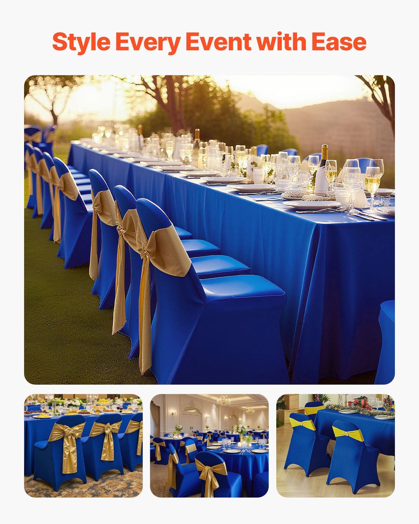 50 blaue Stuhlhussen aus Polyester-Spandex-Gemisch, dehnbare Überzüge für Hochzeitsfeiern, Bankette und andere fest installierte Stühle, passend für Stühle mit Maßen bis zu 45 x 46 x 77 cm (17,72 x 18,11 x 30,31 Zoll).