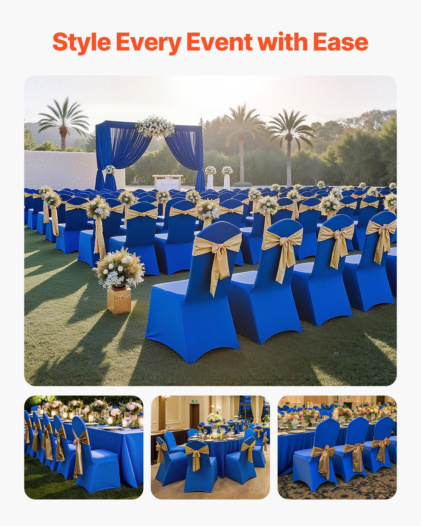50 Pcs Royal Blue Chair Covers, Polyester Spandex Chair Cover, Stretch Slipcovers for Wedding Party Dining Banquet Flat-Front Chair Covers, Fits Chair Measures up to 20.08 x 17.72 x 37.4 inch