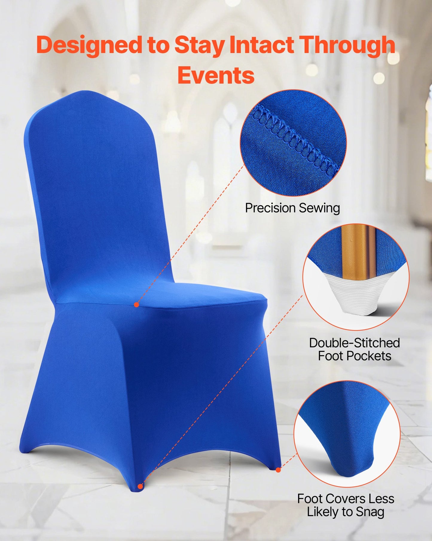 50 Pcs Royal Blue Chair Covers, Polyester Spandex Chair Cover, Stretch Slipcovers for Wedding Party Dining Banquet Flat-Front Chair Covers, Fits Chair Measures up to 20.08 x 17.72 x 37.4 inch