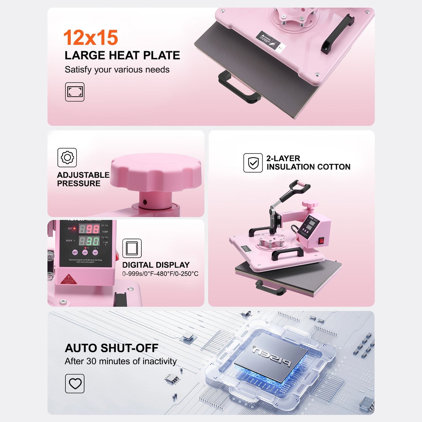 Heat Press Machine 30.5x38.1 cm 5 in 1 with 850.5 g Tumbler Press T-Shirts Pink