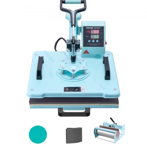 Heat Press Machine, 12 x 15 inch, 5 in 1 Heat Transfer Machine with 30 oz Tumbler Press, 360° Swing Away T-Shirt Pressing, Digital Precise Control, for T-Shirts/Mugs/Hats/Plates, Green
