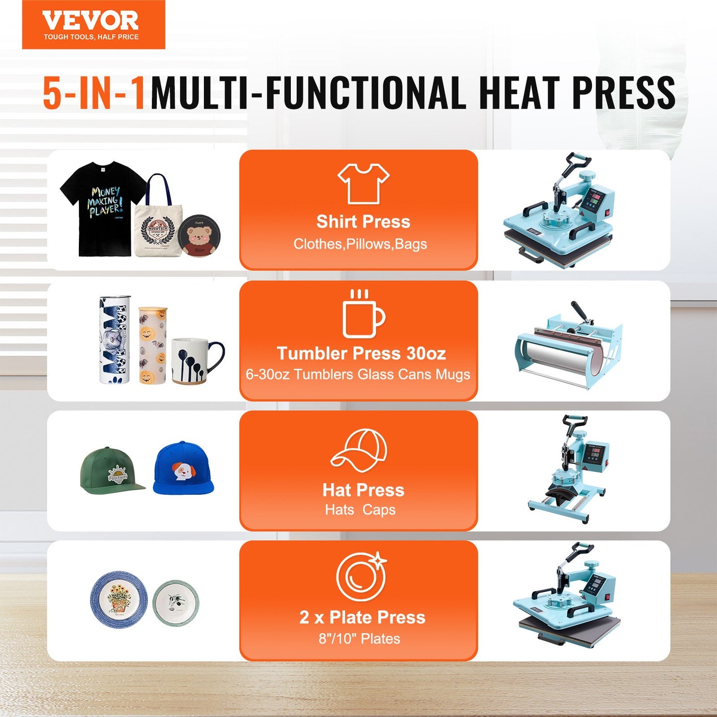 Heat Press Machine, 12 x 15 inch, 5 in 1 Heat Transfer Machine with 30 oz Tumbler Press, 360° Swing Away T-Shirt Pressing, Digital Precise Control, for T-Shirts/Mugs/Hats/Plates, Green