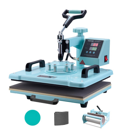Heat Press Machine, 12 x 15 inch, 5 in 1 Heat Transfer Machine with 30 oz Tumbler Press, 360° Swing Away T-Shirt Pressing, Digital Precise Control, for T-Shirts/Mugs/Hats/Plates, Green