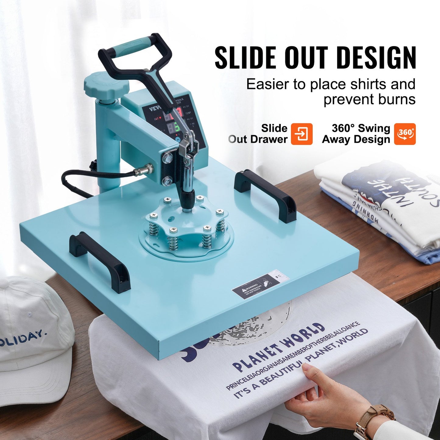 Heat Press Machine, 15 x 15 inch, 5 in 1 Heat Transfer Machine with 30 oz Tumbler Press, 360° Swing Away T-Shirt Pressing, Digital Precise Control, for T-Shirts/Mugs/Hats/Plates, Green