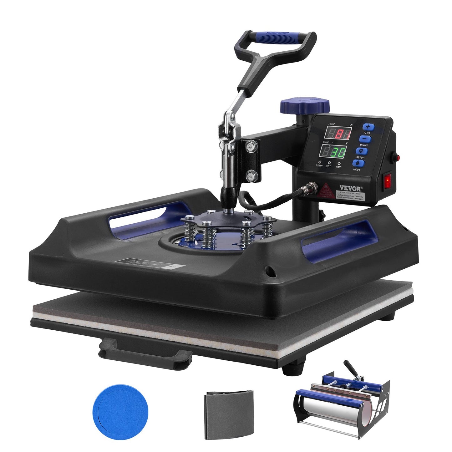 5 in 1 Heat Press Machine 38x38 in 850.5 g Tumbler Press T-Shirts Black+Blue