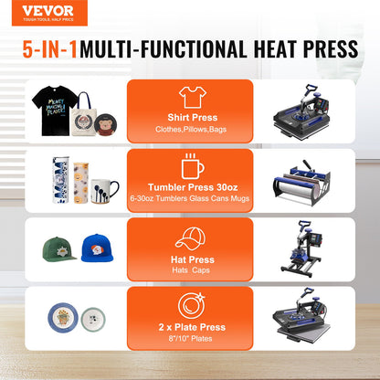 8 in 1 Heat Press Machine 38x38 cm 850.5 g Tumbler Press T-Shirts Black+Blue