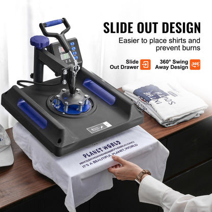 8 in 1 Heat Press Machine 38x38 cm 850.5 g Tumbler Press T-Shirts Black+Blue