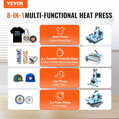 Heat Press Machine 38x38 cm 8 in 1 with 850.5 g Tumbler Press T-Shirts Green