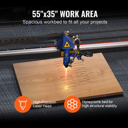 130W CO2 Laser Engraver, 89 x 140 cm(35 x 55 in), 500 mm/s(19.7 IPS) Laser Cutter Machine with 2-Way Pass Air Assist, Compatible with LightBurn, CorelDRAW, AutoCAD, Windows, Mac OS, Linux, for Wood Acrylic Fabric More