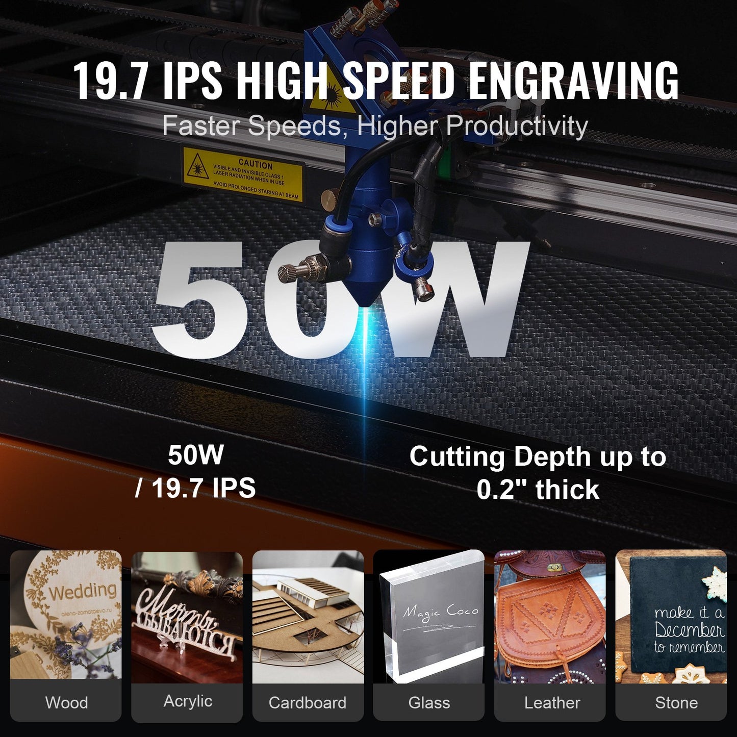 50W CO2 Laser Engraver, 30 x 51 cm(12 x 20 in), 500 mm/s(19.7 IPS) Laser Cutter Machine with 2-Way Pass Air Assist, Compatible with LightBurn, CorelDRAW, AutoCAD, Windows, Mac OS, Linux, for Wood Acrylic Fabric More