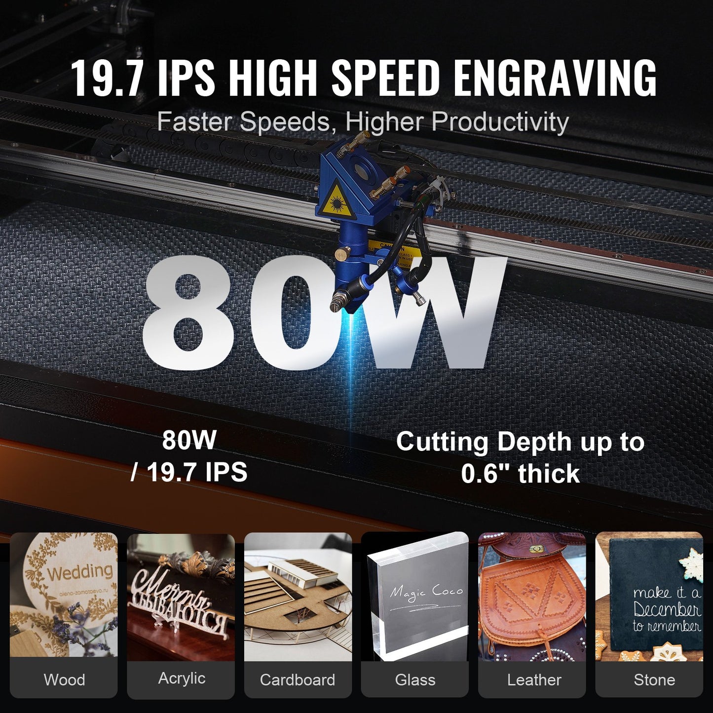 80W CO2 Laser Engraver, 51 x 71 cm(20 x 28 in), 500 mm/s(19.7 IPS) Laser Cutter Machine with 2-Way Pass Air Assist, Compatible with LightBurn, CorelDRAW, AutoCAD, Windows, Mac OS, Linux, for Wood Acrylic Fabric More