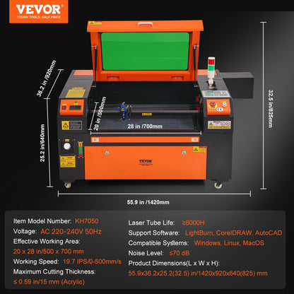 80W CO2 Laser Engraver, 51 x 71 cm(20 x 28 in), 500 mm/s(19.7 IPS) Laser Cutter Machine with 2-Way Pass Air Assist, Compatible with LightBurn, CorelDRAW, AutoCAD, Windows, Mac OS, Linux, for Wood Acrylic Fabric More