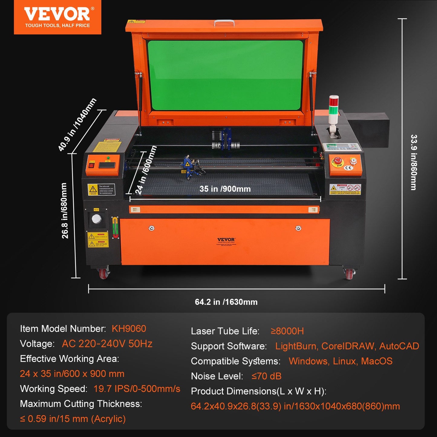 100W CO2 Laser Engraver, 61 x 89 cm(24 x 35 in), 500 mm/s(19.7 IPS) Laser Cutter Machine with 2-Way Pass Air Assist, Compatible with LightBurn, CorelDRAW, AutoCAD, Windows, Mac OS, Linux, for Wood Acrylic Fabric More