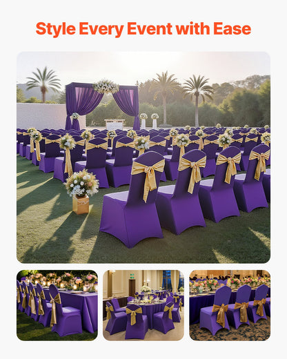 50 Pcs Purple Chair Covers, Polyester Spandex Chair Cover, Stretch Slipcovers for Wedding Party Dining Banquet Flat-Front Chair Covers, Fits Chair Measures up to 20.08 x 17.72 x 37.4 inch