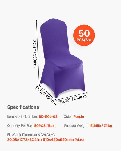 50 Pcs Purple Chair Covers, Polyester Spandex Chair Cover, Stretch Slipcovers for Wedding Party Dining Banquet Flat-Front Chair Covers, Fits Chair Measures up to 20.08 x 17.72 x 37.4 inch