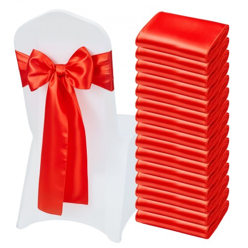 Satin Chair Sashes Bows, 50PCS Chair Ribbon Ties Back Sash, 7 x 108 inch, Red Wedding Reception Decoration, for Wedding Ceremony Baby Shower Party Events Banquet Chair Cover Decoration