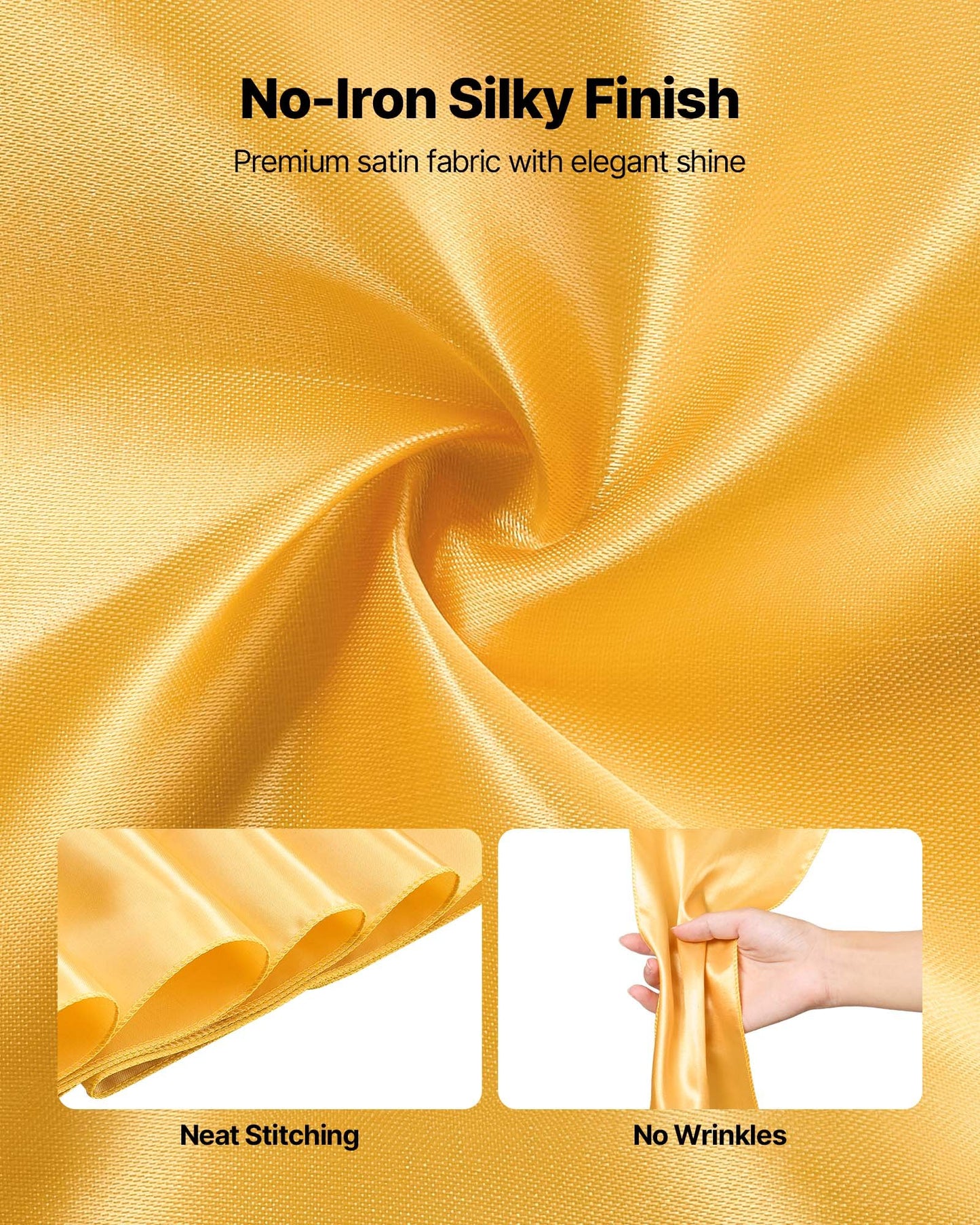 Satin Chair Sashes Bows, 100PCS Chair Ribbon Ties Back Sash, 7 x 108 inch, Gold Wedding Reception Decoration, for Wedding Ceremony Baby Shower Party Events Banquet Chair Cover Decoration
